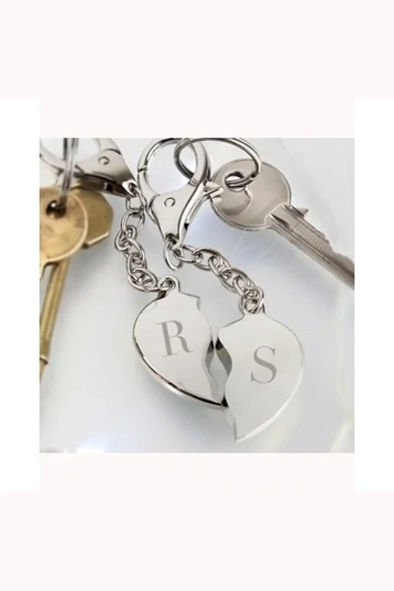 Personalised Initials Two Hearts Keyring