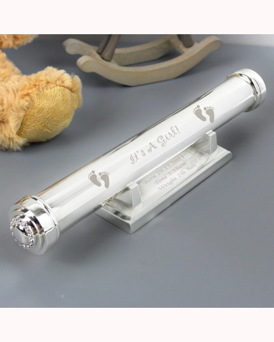 Personalised Its A Girl Silver Plated Certificate Holder