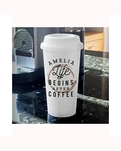 Personalised 'Life Begins After Coffee' Insulated Eco Travel Cup