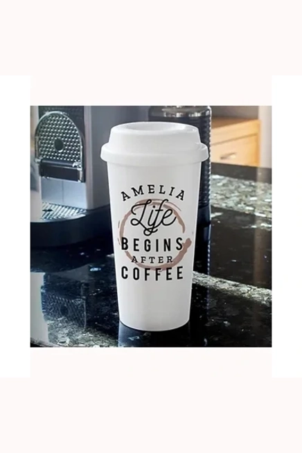 Personalised 'Life Begins After Coffee' Insulated Eco Travel Cup