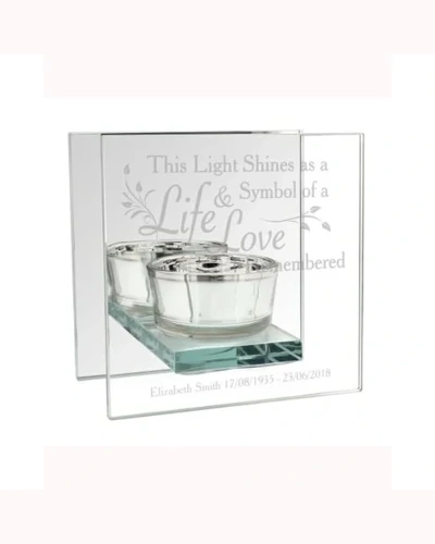 Personalised Life & Love Mirrored Glass Tea Light Candle Holder