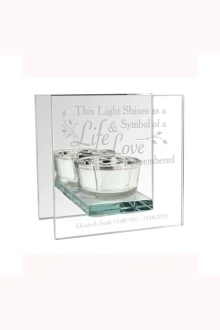 Personalised Life & Love Mirrored Glass Tea Light Candle Holder