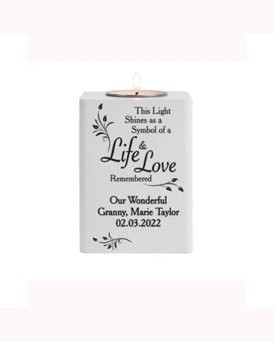 Personalised Life & Love White Wooden Tea Light Holder
