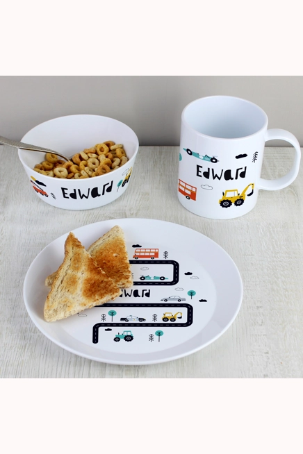 Personalised Little Car Plastic Breakfast Set
