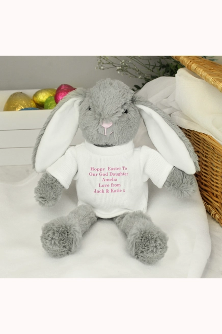 Personalised Message Bunny Rabbit In Jumper - Pink