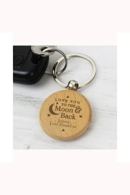 Personalised Moon & Back Wooden Keyring