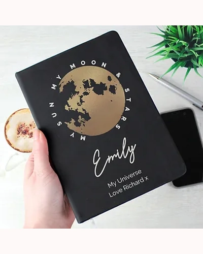 Personalised Moon & Stars Black Hardback Notebook Personalised Moon & Stars Black Hardback Notebook