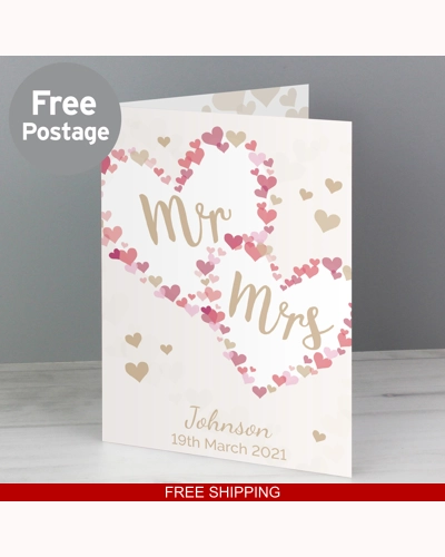 Personalised Mr & Mrs Confetti Hearts Wedding Card Personalised Mr & Mrs Confetti Hearts Wedding Card