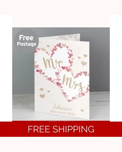 Personalised Mr & Mrs Confetti Hearts Wedding Card