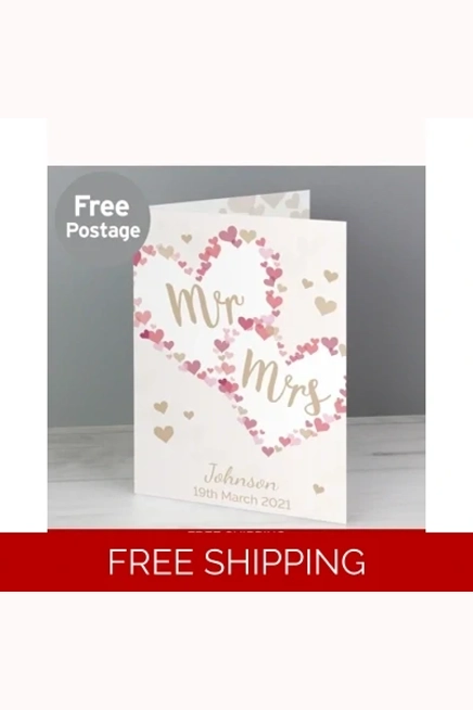 Personalised Mr & Mrs Confetti Hearts Wedding Card