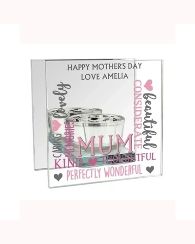 Personalised Mum Mirrored Glass Tea Light Holder