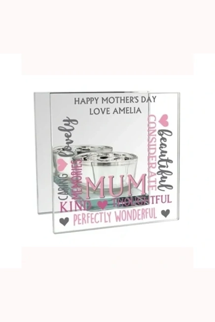 Personalised Mum Mirrored Glass Tea Light Holder