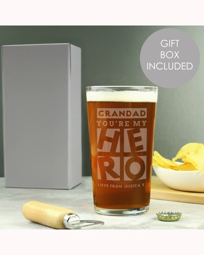 Personalised My Hero Pint Glass Personalised My Hero Pint Glass