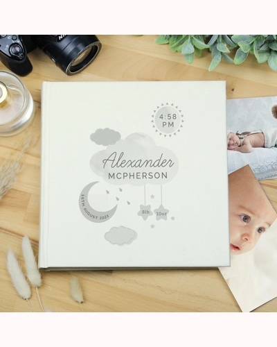 Personalised New Baby Moon & Stars Square Photo Album