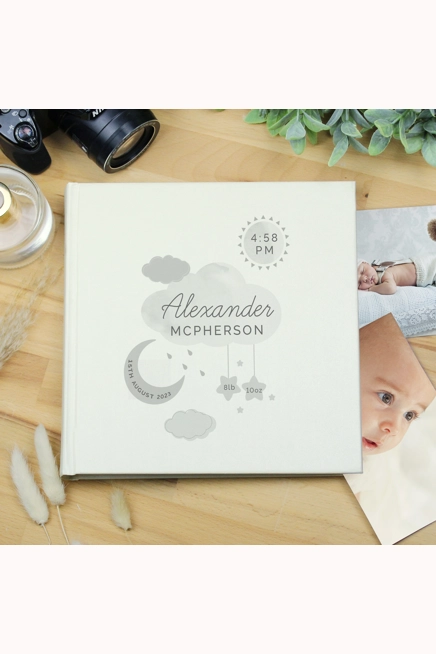 Personalised New Baby Moon & Stars Square Photo Album