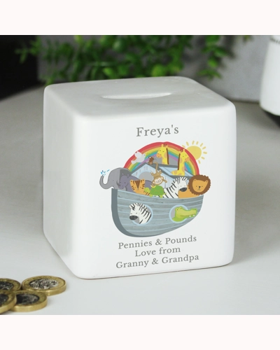 Personalised Noahs Ark Ceramic Square Money Box