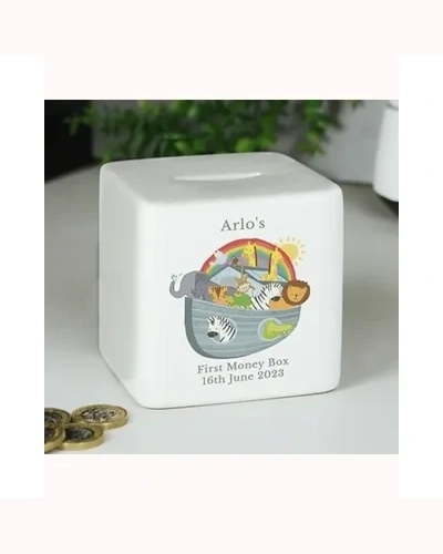 Personalised Noahs Ark Ceramic Square Money Box