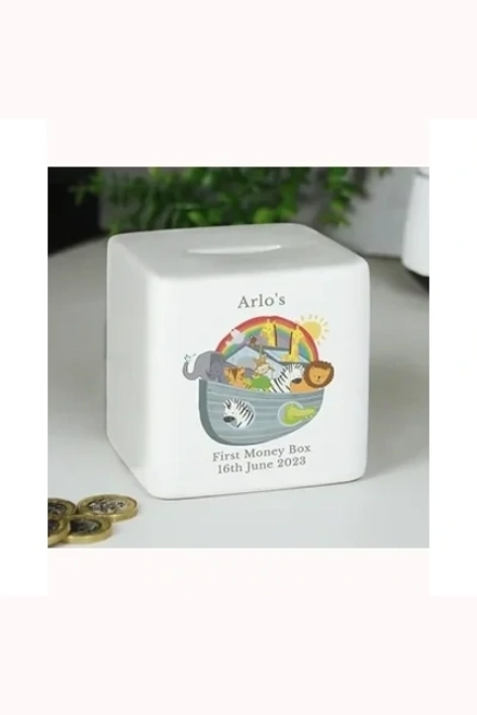 Personalised Noahs Ark Ceramic Square Money Box