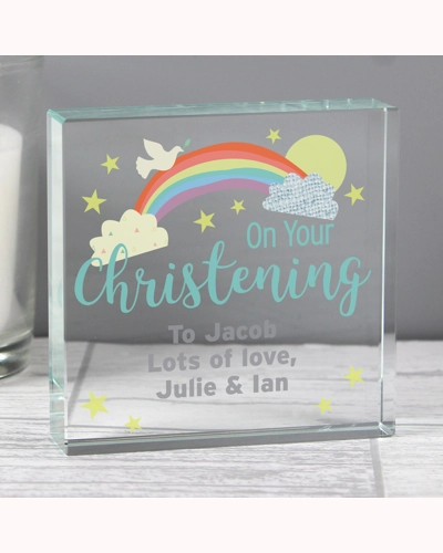 Personalised On Your Christening Rainbow Crystal Token