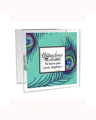 Personalised Peacock Mirrored Glass Tea Light Candle Holder