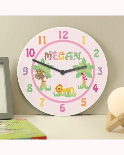 Personalised Pink Animal Alphabet Clock