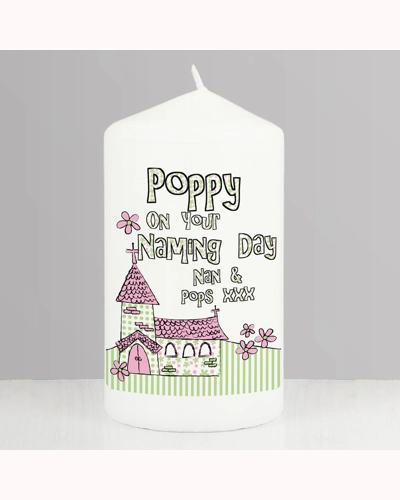 Personalised Pink Church Pillar Candle