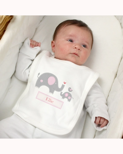 Personalised Pink Elephant 0-3 Months Baby Bib