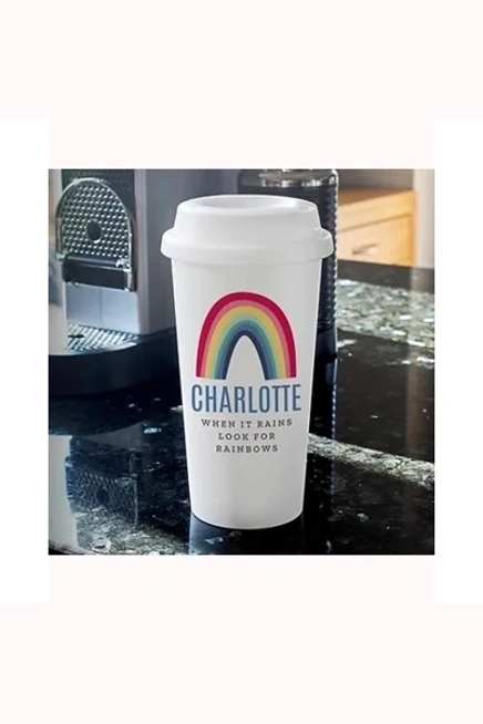 Personalised Rainbow Insulated Eco Travel Cup