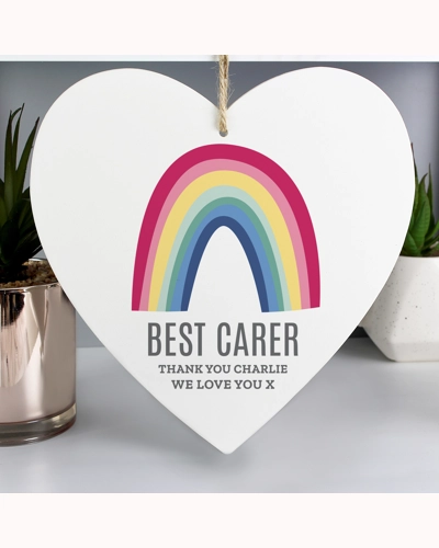 Personalised Rainbow Large Wooden Heart Decoration