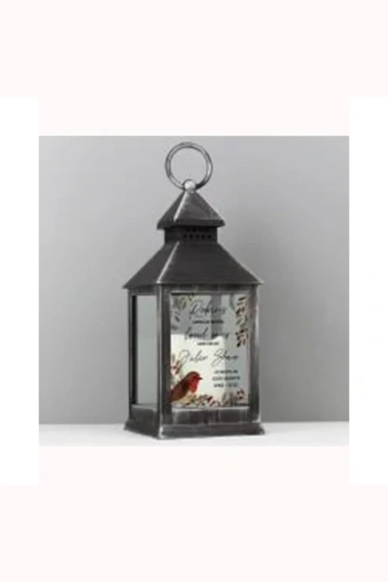 Personalised Robins Appear Memorial Black Lantern