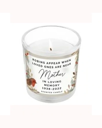 Personalised Robins Appear Memorial Scented Jar Candle
