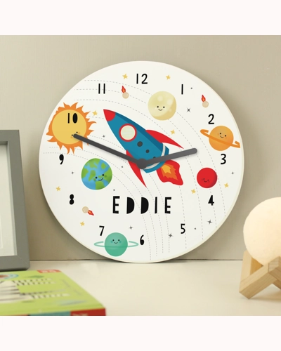 Personalised Rocket in Space Large Wooden Clock