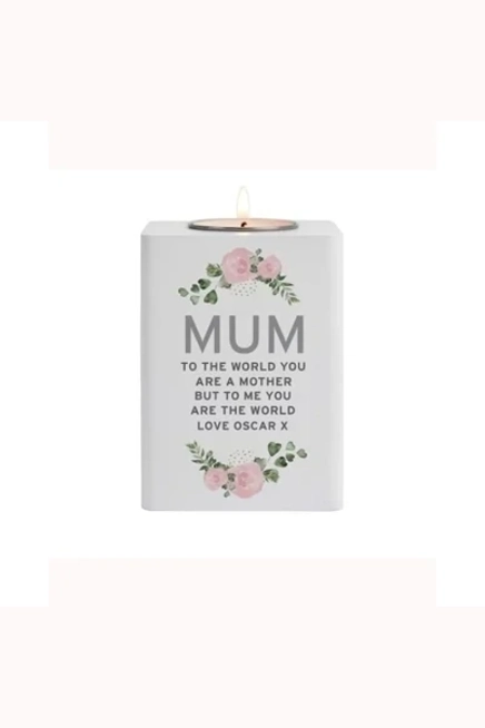 Personalised Rose White Wooden Tea Light Holder