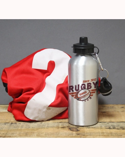 Personalised Rugby Silver Drinks Bottle Personalised Rugby Silver Drinks Bottle