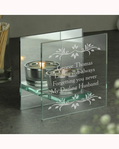 Personalised Sentiments Mirrored Glass Tea Light Candle Holder