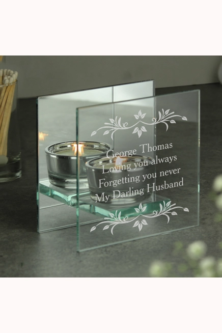 Personalised Sentiments Mirrored Glass Tea Light Candle Holder