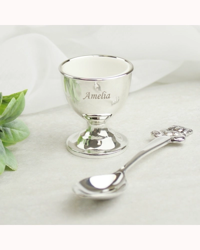Personalised Silver Egg Cup & Spoon