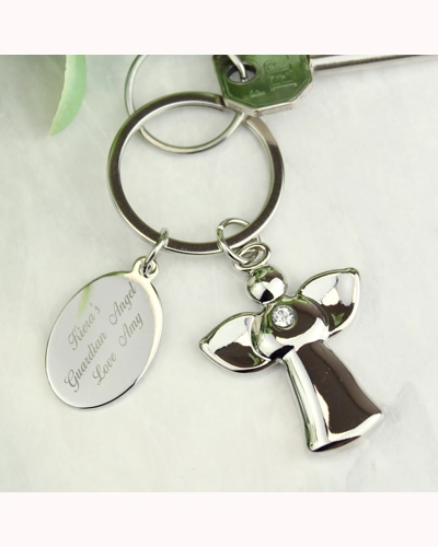 Personalised Silver Plated Angel Keyring