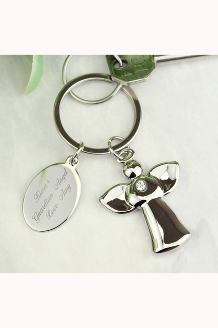 Personalised Silver Plated Angel Keyring