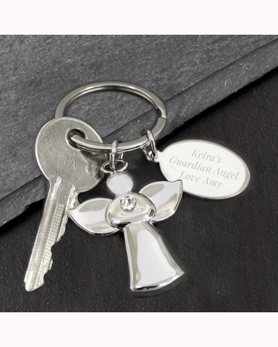 Personalised Silver Plated Guardian Angel Keyring