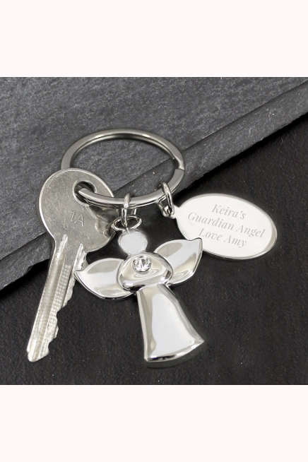 Personalised Silver Plated Guardian Angel Keyring