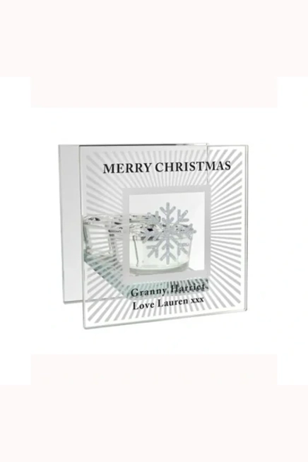 Personalised Snowflake Silver Glitter Tea Light Holder