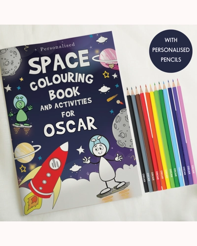 Personalised Space Colouring Book with Pencil Crayons