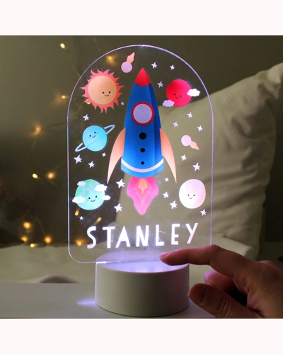 Personalised Space Rocket LED Colour Changing Night Light