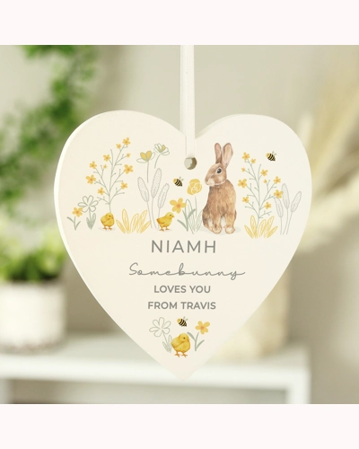 Personalised Spring Bunny Wooden Heart Ornament