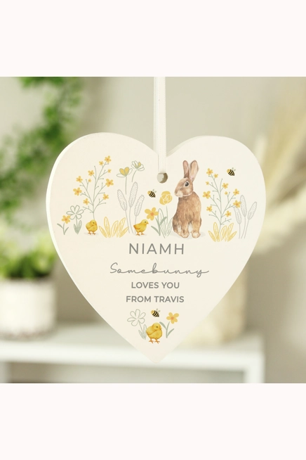 Personalised Spring Bunny Wooden Heart Ornament