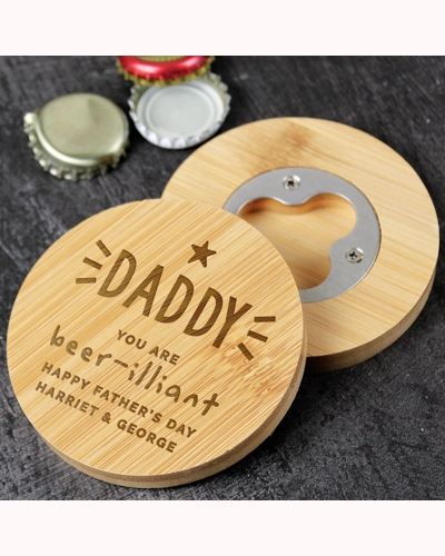 Personalised Star Bamboo Bottle Opener Coaster Personalised Star Bamboo Bottle Opener Coaster