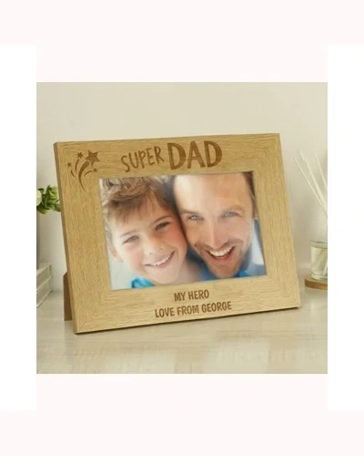 Personalised Super Dad 6x4 Landscape Wooden Photo Frame