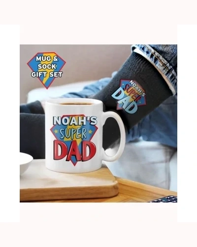 Personalised Super Dad Mug & Socks Set