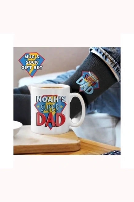 Personalised Super Dad Mug & Socks Set
